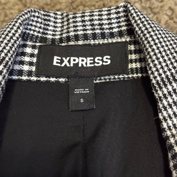 EXPRESS Black White Plaid Lapel Double Breasted Blazer Jacket Career Academia S - Picture 5 of 11